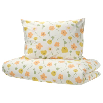 BARNDRÖM Duvet cover and pillowcase, multicolour/flower pattern, 150x200/50x60 cm