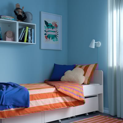 BARNDRÖM Duvet cover and pillowcase, pink red/stripe pattern, 150x200/50x60 cm