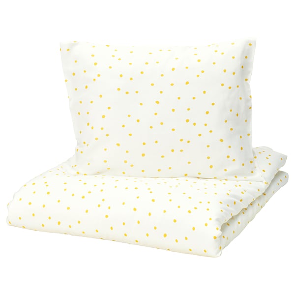 BARNDRÖM duvet set, white with yellow dots, cotton & viscose, includes cover & pillowcase.