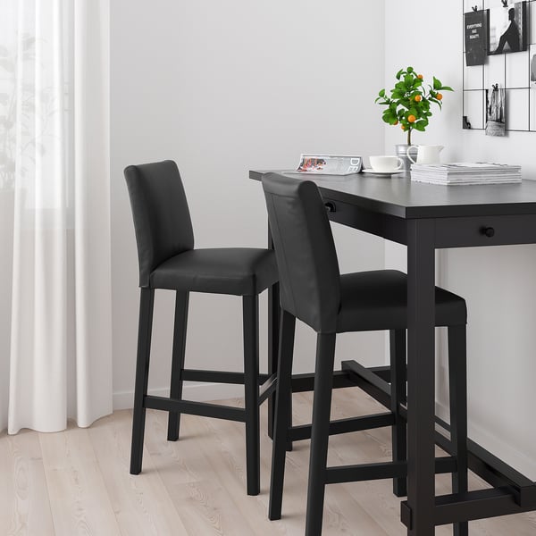 BERGMUND Bar stool with backrest, black/Glose black, 75 cm
