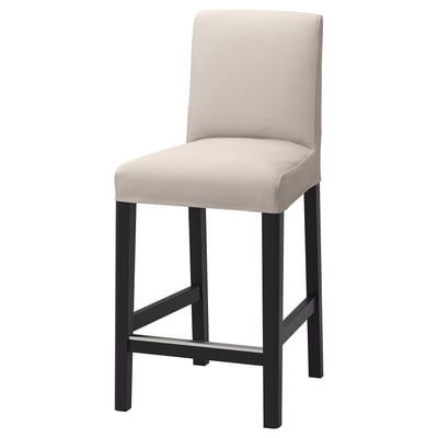 BERGMUND Bar stool with backrest, counter height black/Hallarp beige, 62 cm