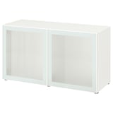 BESTÅ Shelf unit with glass doors, white Glassvik/white/light green frosted glass, 120x42x64 cm