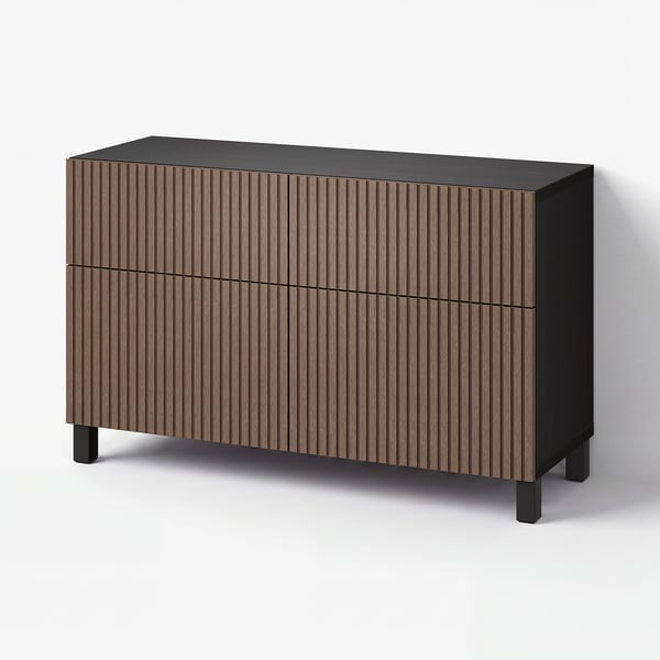 BESTÅ Storage combination w doors/drawers, black-brown Björköviken/Stubbarp/brown stained oak veneer, 120x42x74 cm