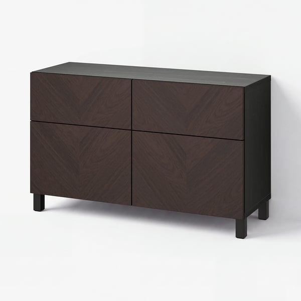 BESTÅ Storage combination w doors/drawers, black-brown Hedeviken/Stubbarp/dark brown stained oak veneer, 120x42x74 cm