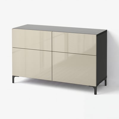 BESTÅ Storage combination w doors/drawers, black-brown/Selsviken high-gloss/beige, 120x42x74 cm