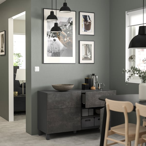 BESTÅ Storage combination w doors/drawers, dark grey Kallviken/Stubbarp/dark grey concrete effect, 120x42x74 cm