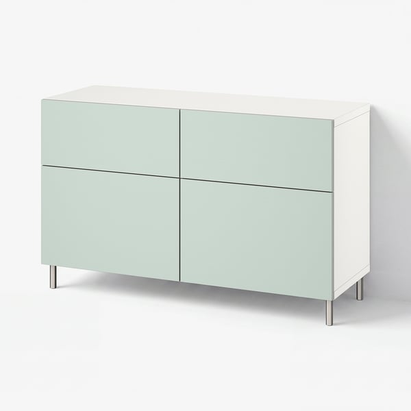 BESTÅ Storage combination w doors/drawers, white/Hjortviken/Ösarp pale grey-green, 120x42x74 cm