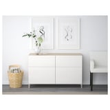 BESTÅ Storage combination w doors/drawers, white stained oak effect/Selsviken high-gloss/white, 120x42x74 cm