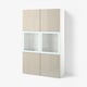 BESTÅ Storage combination w glass doors, white/Selsviken high-gloss/beige clear glass, 120x42x193 cm
