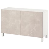 BESTÅ Storage combination with doors, white Bergsviken/Stubbarp/beige marble effect, 120x42x74 cm