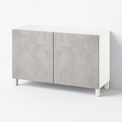 BESTÅ Storage combination with doors, white Kallviken/light grey concrete effect, 120x42x74 cm