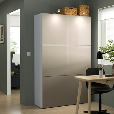 BESTÅ Storage combination with doors, white/Lappviken light grey-beige, 120x42x193 cm