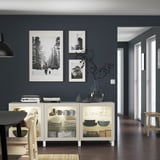 BESTÅ Storage combination with doors, white Sindvik/Stubbarp/light grey-beige clear glass, 180x42x74 cm