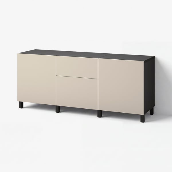 BESTÅ Storage combination with drawers, black-brown/Lappviken/Stubbarp light grey-beige, 180x42x74 cm