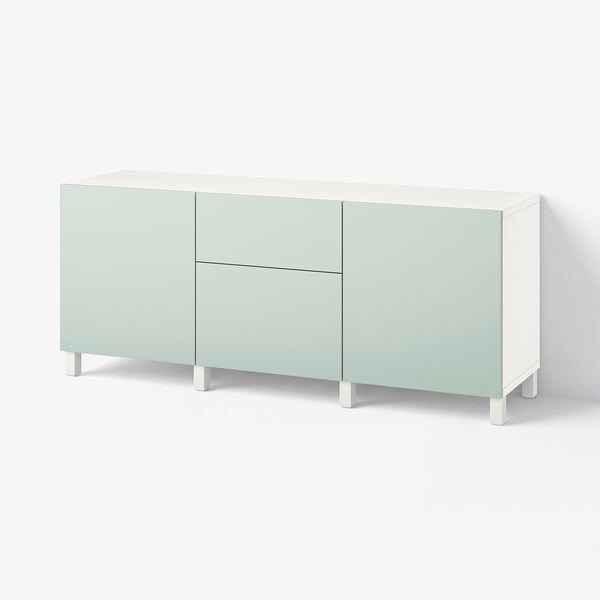 BESTÅ Storage combination with drawers, white/Hjortviken pale grey-green, 180x42x74 cm