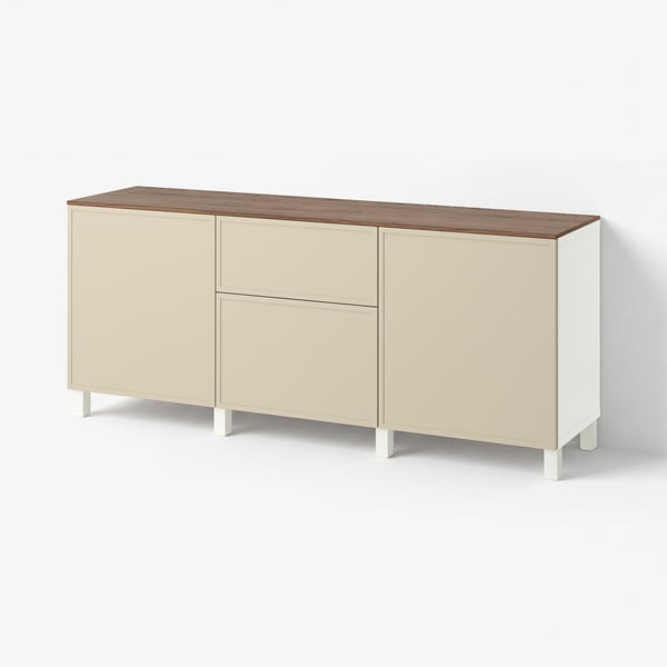 BESTÅ Storage combination with drawers, white/Krukmakare beige, 180x42x75 cm