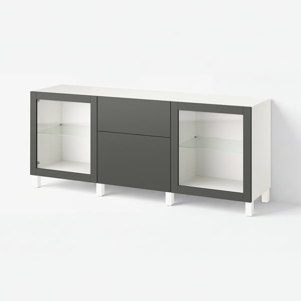 BESTÅ Storage combination with drawers, white Lappviken/Sindvik/Stubbarp dark grey, 180x42x74 cm