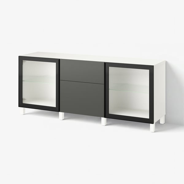 BESTÅ Storage combination with drawers, white Lappviken/Stubbarp/Fällsvik anthracite, 180x42x74 cm