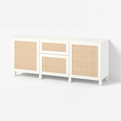 BESTÅ Storage combination with drawers, white Studsviken/Stubbarp/white poplar, 180x42x74 cm
