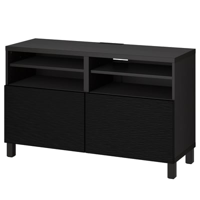 BESTÅ TV bench with doors, black-brown/Laxviken/Stubbarp black, 120x42x74 cm