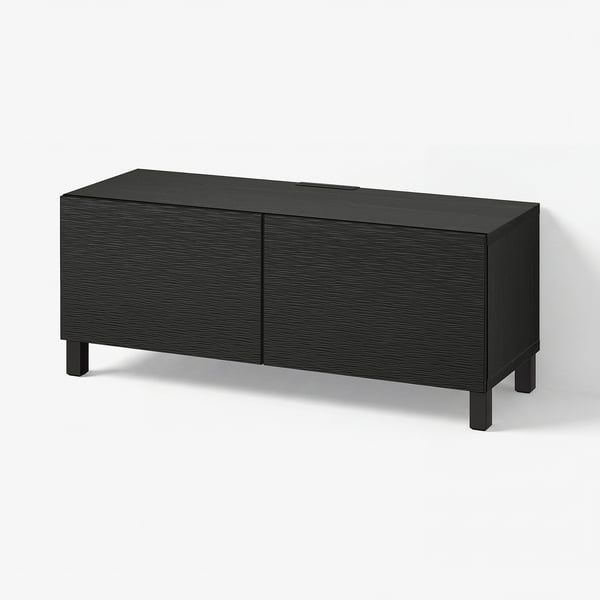 BESTÅ TV bench with doors, black-brown/Laxviken/Stubbarp black, 120x42x48 cm