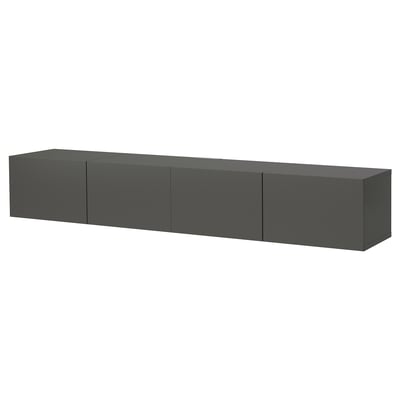 BESTÅ TV bench with doors, dark grey/Lappviken dark grey, 240x42x38 cm