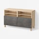 BESTÅ TV bench with doors, white stained oak effect Kallviken/Stubbarp/dark grey concrete effect, 120x42x74 cm