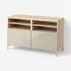 BESTÅ TV bench with doors, white stained oak effect/Selsviken/Nannarp high-gloss/beige, 120x42x74 cm