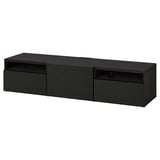 BESTÅ TV bench with drawers and door, black-brown/Laxviken black, 180x42x39 cm