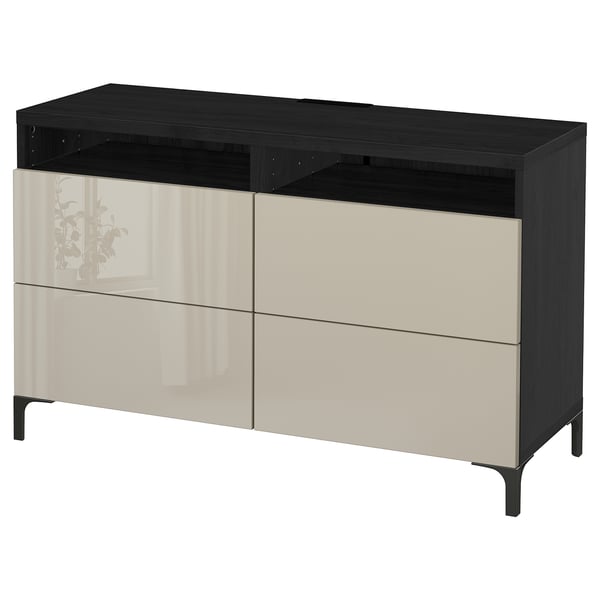 Besta Tv Bench With Drawers Black Brown Selsviken High Gloss