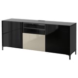 BESTÅ TV bench with drawers, black-brown/Selsviken/Nannarp high-gloss/beige smoked glass, 180x42x74 cm