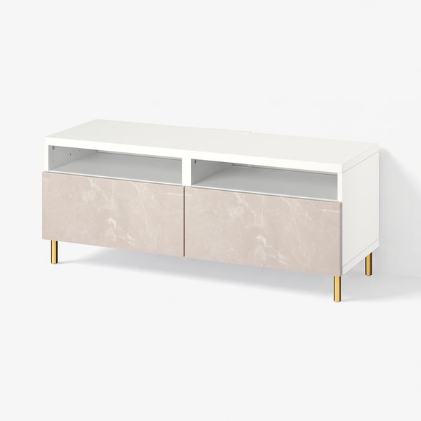BESTÅ TV bench with drawers, white/Bergsviken/Ösarp beige, 120x42x48 cm