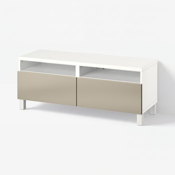 BESTÅ TV bench with drawers, white/Riksviken/Stubbarp light bronze effect, 120x42x48 cm