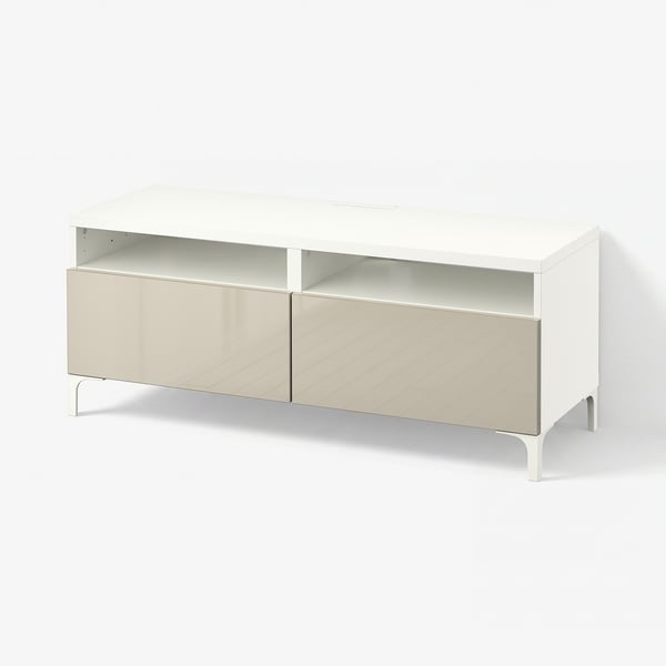 BESTÅ TV bench with drawers, white/Selsviken high-gloss/beige, 120x42x48 cm