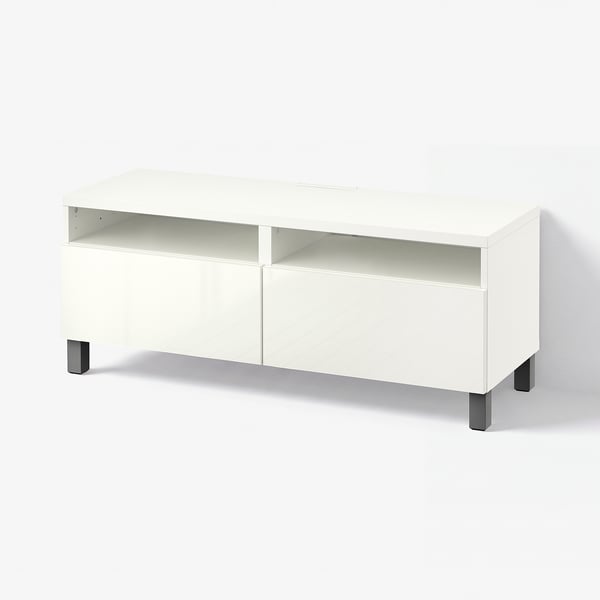 BESTÅ TV bench with drawers, white/Selsviken/Stubbarp dark grey, 120x42x48 cm
