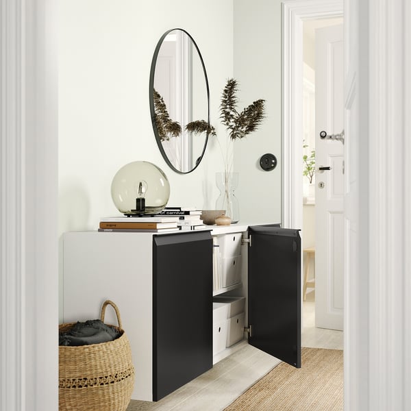 BESTÅ Wall-mounted cabinet combination, white/Hammarsmed anthracite, 180x42x64 cm