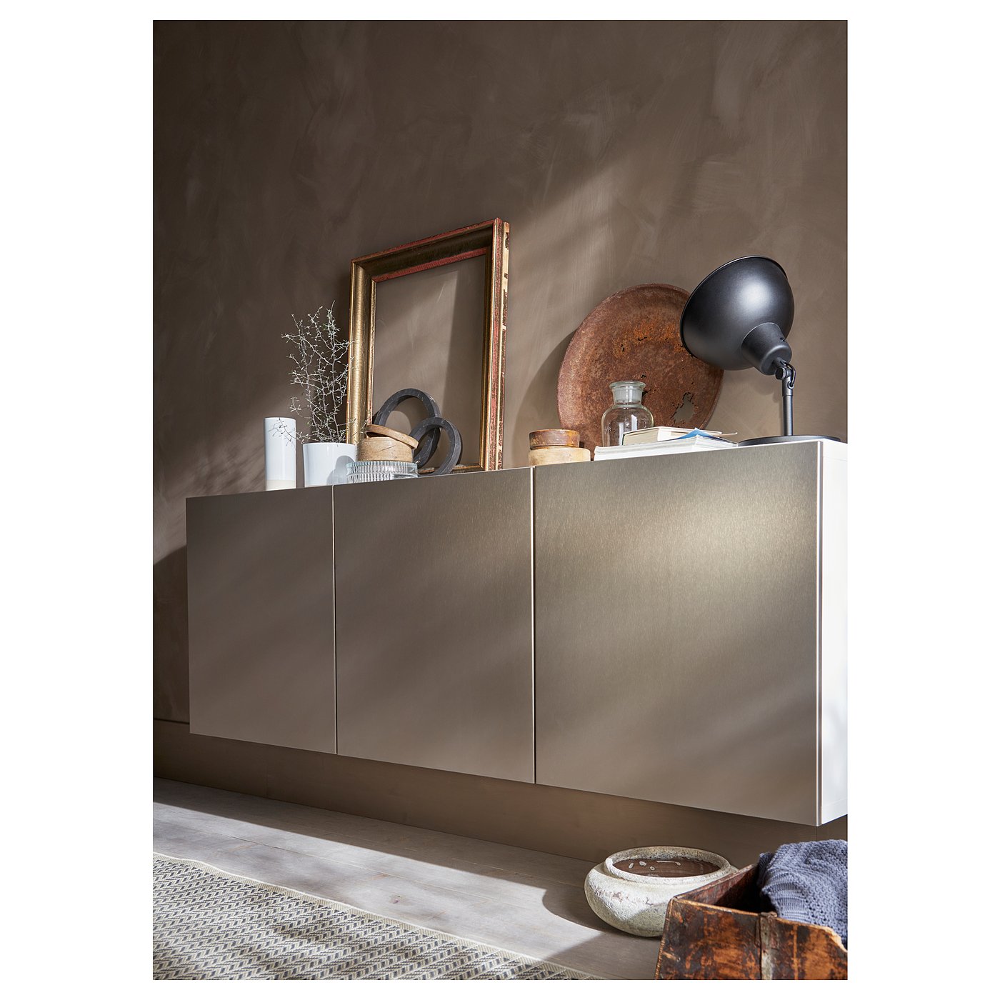 BESTÅ wall-mounted cabinet combination, white/Riksviken light