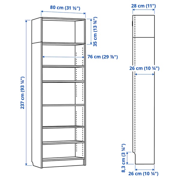 BILLY Bookcase with height extension unit, brown walnut effect, 80x28x237 cm