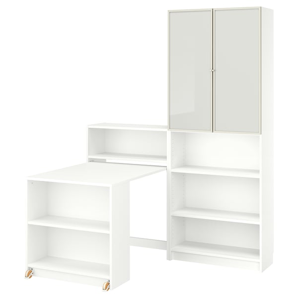 BILLY / HÖGBO Bookcase comb w foldable table, white, 160x202 cm