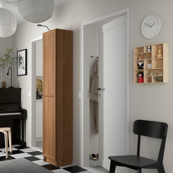 BILLY / OXBERG Bookcase with doors, brown walnut effect, 40x30x202 cm