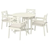 BONDHOLMEN Table+4 chairs w armrests, outdoor, white/beige/Frösön/Duvholmen beige