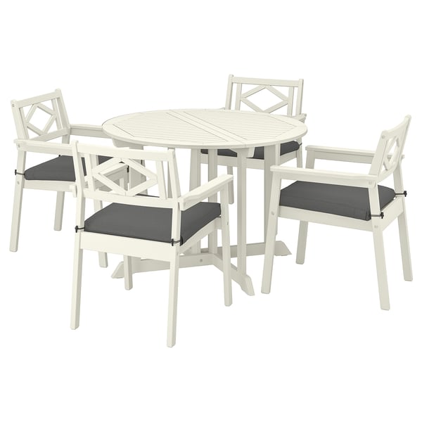 BONDHOLMEN Table+4 chairs w armrests, outdoor, white/beige/Frösön/Duvholmen dark grey