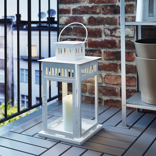 BORRBY lantern for block candle, in/outdoor white, 44 cm IKEA Switzerland