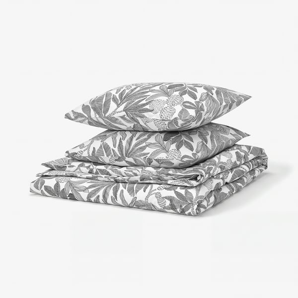 BROKDRACENA Duvet cover and 2 pillowcases, white/black, 240x220/50x60 cm