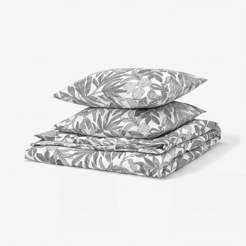 BROKDRACENA Duvet cover and 2 pillowcases, white/black, 240x220/50x60 cm