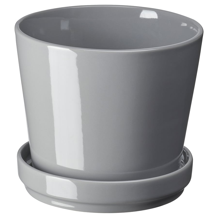 CITRUSFRUKT plant pot with saucer, in/outdoor grey, 12 cm IKEA