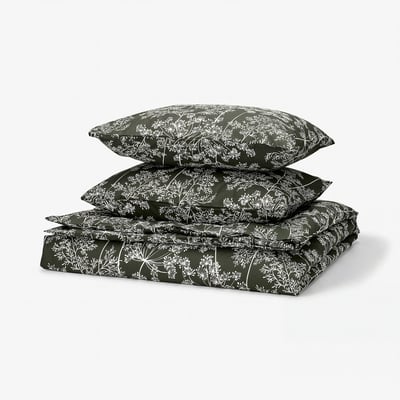 DAGGBJÖRNBÄR Duvet cover and 2 pillowcases, dark green/floral pattern, 240x220/50x60 cm