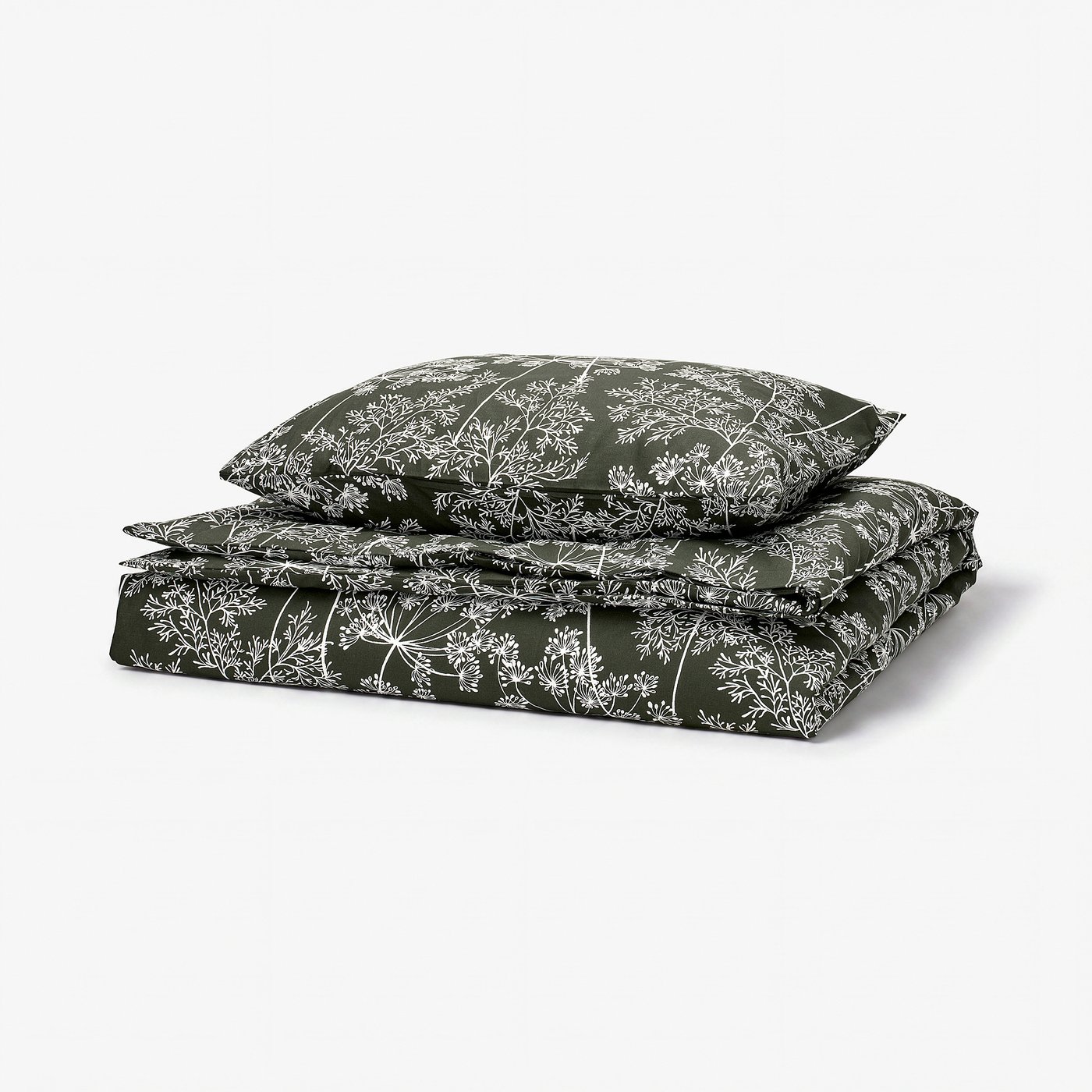 DAGGBJÖRNBÄR Duvet cover and pillowcase, dark green/floral pattern, 150x200/50x60 cm