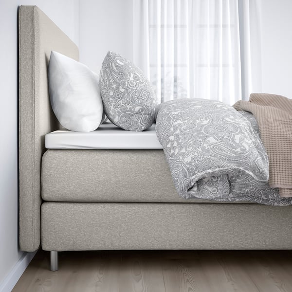 DUNVIK Divan bed, Valevåg medium firm/Nordberget Gunnared beige, 180x200 cm