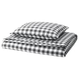 EKTANDVINGE Duvet cover and pillowcase, anthracite white/check, 150x200/50x60 cm